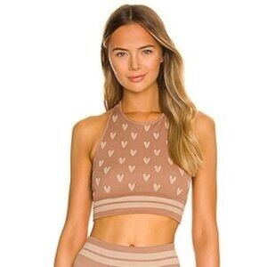 Spiritual Gangster Love Sculpt Jacquard Sports Bra Medium Large tonal hearts
